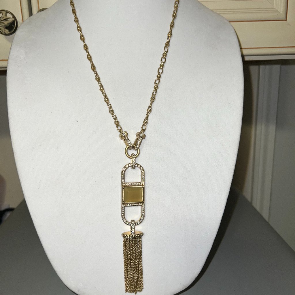 Kiam Family Gold Tone Rhinestone Tassel Necklace